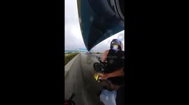 Woman suffers severe injuries from stray tire
