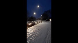 Watch as heavy snow causes treacherous driving conditions in Macclesfield as arctic winds blow into Britain