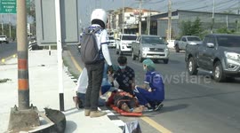 Three passengers injured when speeding pickup truck flips over on Thai road