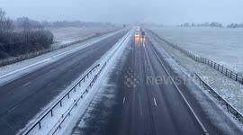 Drivers brave heavy blizzard on the M74 motorway near Moffat Scotland UK