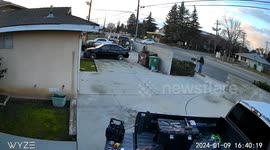 Fresno, California resident narrowly avoids collision with a speeding car