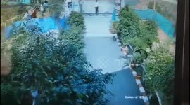 Quick man jumps seconds before a Cobra snake was about to bite him while he was entering a eatery