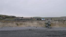 Cliff top demolition nears completion of former Birling Gap Hotel built in 1879 and until recently aNational Trust cafe, East Sussex, UK