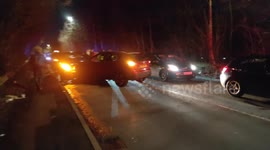 Warrington, Cromwell Avenue. Head on collision caused a huge traffic jam in northern part of the town this late afternoon. Some drivers (myself) decided to leave their cars and walk home. It looked like a serious head on collision of Mercedes which is on