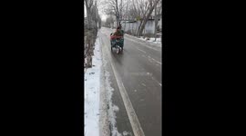 Local flips over with modified motorcycle in snow drift fail