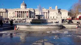 London's iconic Trafalgar Square fountains have been frozen solid by a recent cold snap,