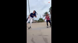 Couple skateboarding together fail to nail a stunt *Hilarious Fail*