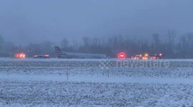 US: American Air Plane Slides Off Runway At Rochester International Airport, NY