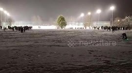 Moment 300 people battled it out in massive snowball fight