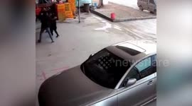 Stray tyre sets ablaze and rolls straight into paint store