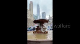 US: Cold Weather Freezes Fountain At Bryant Park In New York City