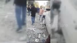 Aftermath of the Israeli attack on a residential building in Damascus, Syria