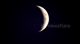 waxing crescent evening Moon zoomed in Ultra HD  High Contrast.