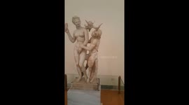 An ancient Greek marble complex of Aphrodite (Venus), god Pan and small Eros (cupid)