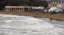 Strong winds batter Barry Island in south Wales as Storm Isha rolls in