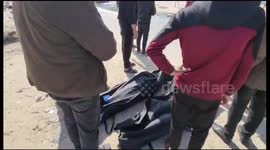 The bodies of martyrs arrive from the vicinity of the College of Industry in Khan Yunis