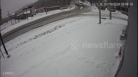 Trailer truck spins out of control and knocks down pole in Pennsylvania
