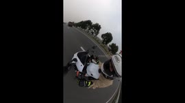 Motorcyclist narrowly escapes falling cargo on Chinese highway