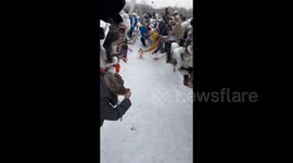 Penguins Parade at the Park in Harbin, China