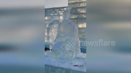 Real-life ice replicas of Terracotta Army Soldiers shines at Winter festival
