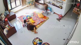 Wall fan explodes while grandmother sleeps with toddler in living room