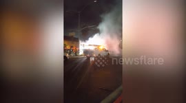 Moment emergency services battle to put out Metro fire