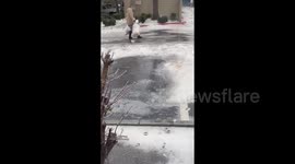 Icy hilarity in Portland: neighbor's slippery struggle caught on camera