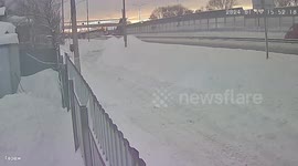 Semi Slides Off Snowy Russian Highway