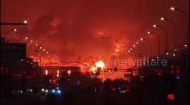 China: Massive Fire Erupts At Warehouse In Qingdao, Shandong