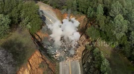 Boulders blocking road blown up in California
