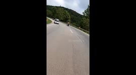 Close call: intense motorbike wobbles in Juatuba, Brazil caught on camera