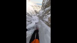 Skier Drops Insanely Steep and Narrow Run in Italy