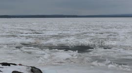 Cool ice stacking up at the Ashland Marina on Lake Superior