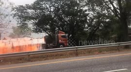 Truck carrying cassava flour catches fire