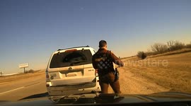 Oklahoma trooper sent flying in shocking traffic stop collision