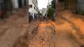 An Israeli bulldozer destroys infrastructure in Jenin camp during a raid