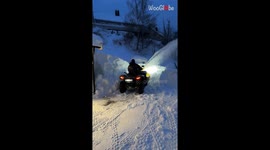ATV + beasty snow blower combo comes into play to rescue car out of 3 meters of snow