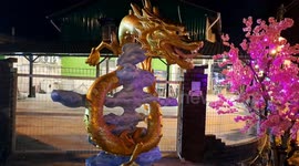 Houses in village Melaka Malaysia are decorated gorgeously to welcome the year of dragon lunar year