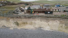 Demolition of former Cliff top Hotel at Birling Gap, near beachy Head, East Sussex, UK.