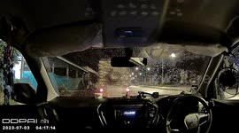 Pickup truck reverses into car while driver naps