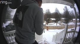 Icy Steps Cause Guy to Slide All the Way Down