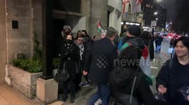Pro-Palestine protesters heckle arrivals at arms dealers dinner at top hotel in London’s Park Lane