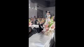 Bridesmaid dressed as Mickey Mouse tumbles at wedding ceremony