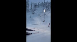 Brave Skier fails to nail the landing of his ski stunt *epic fail*