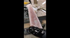 Oiling up the honeycomb handle of my freshly finished chefs knife.