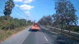 Truck wheel bursts while driving along highway
