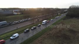 Traffic standstill in Collégien, France: farmers protest grievances, sparking road blockade