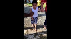 Boy's excitement morphs into a meltdown at the revelation of a sneaky lizard
