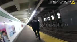 Police Officers Save Man From Oncoming Train in Brooklyn, USA