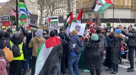 Police TSG guard the Foreign Office as Palestine Protest takes place